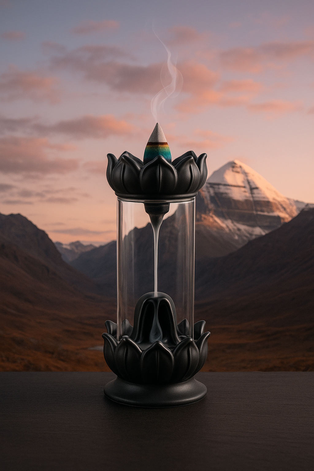 Premium Ceramic & Glass Backflow Incense Burner – Smoke Waterfall