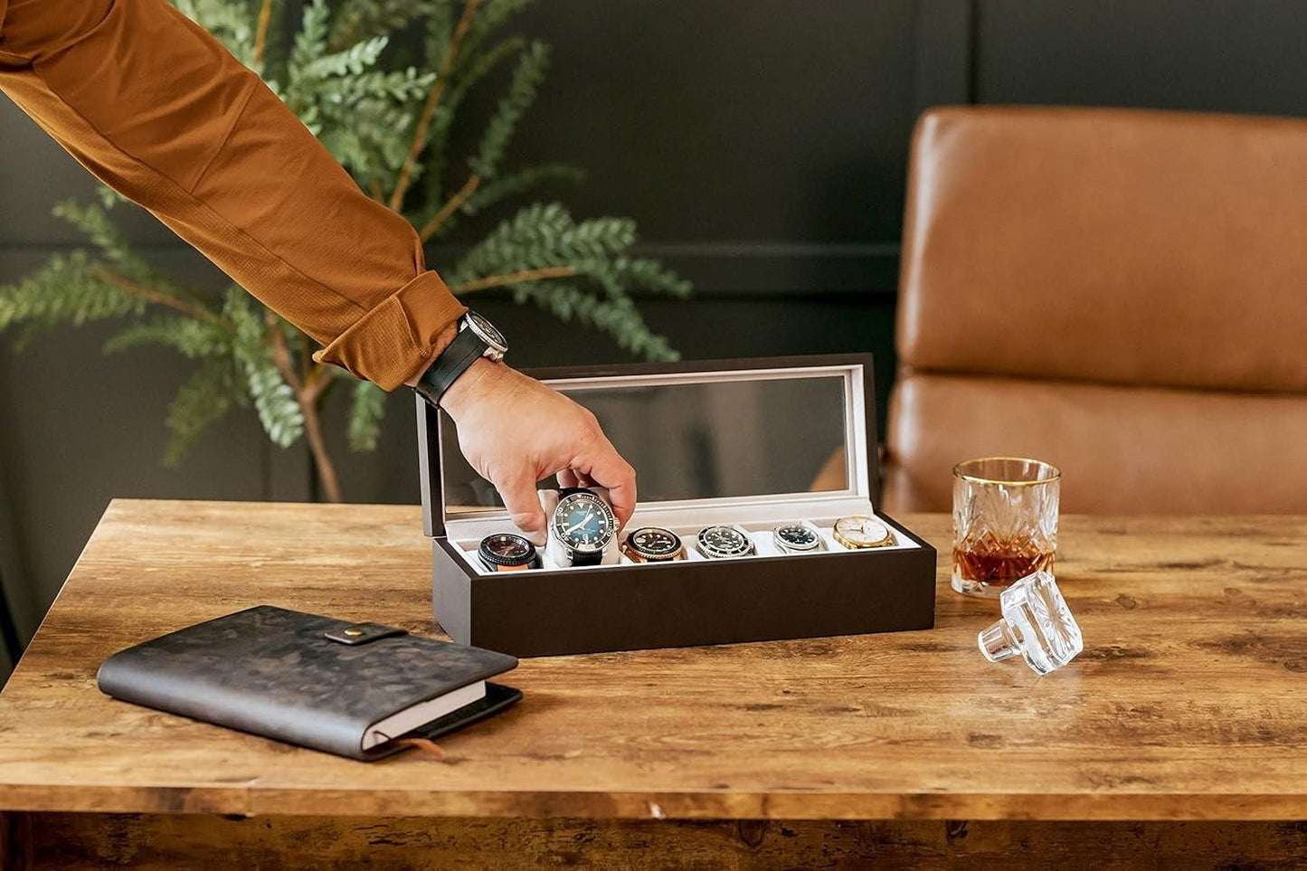 Wood Watch Box Organiser with Glass Display
