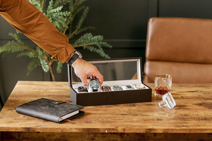 Wood Watch Box Organiser with Glass Display