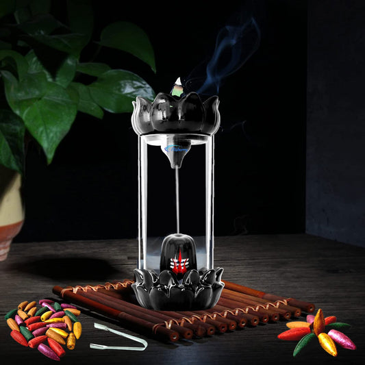 Premium Ceramic & Glass Backflow Incense Burner – Smoke Waterfall