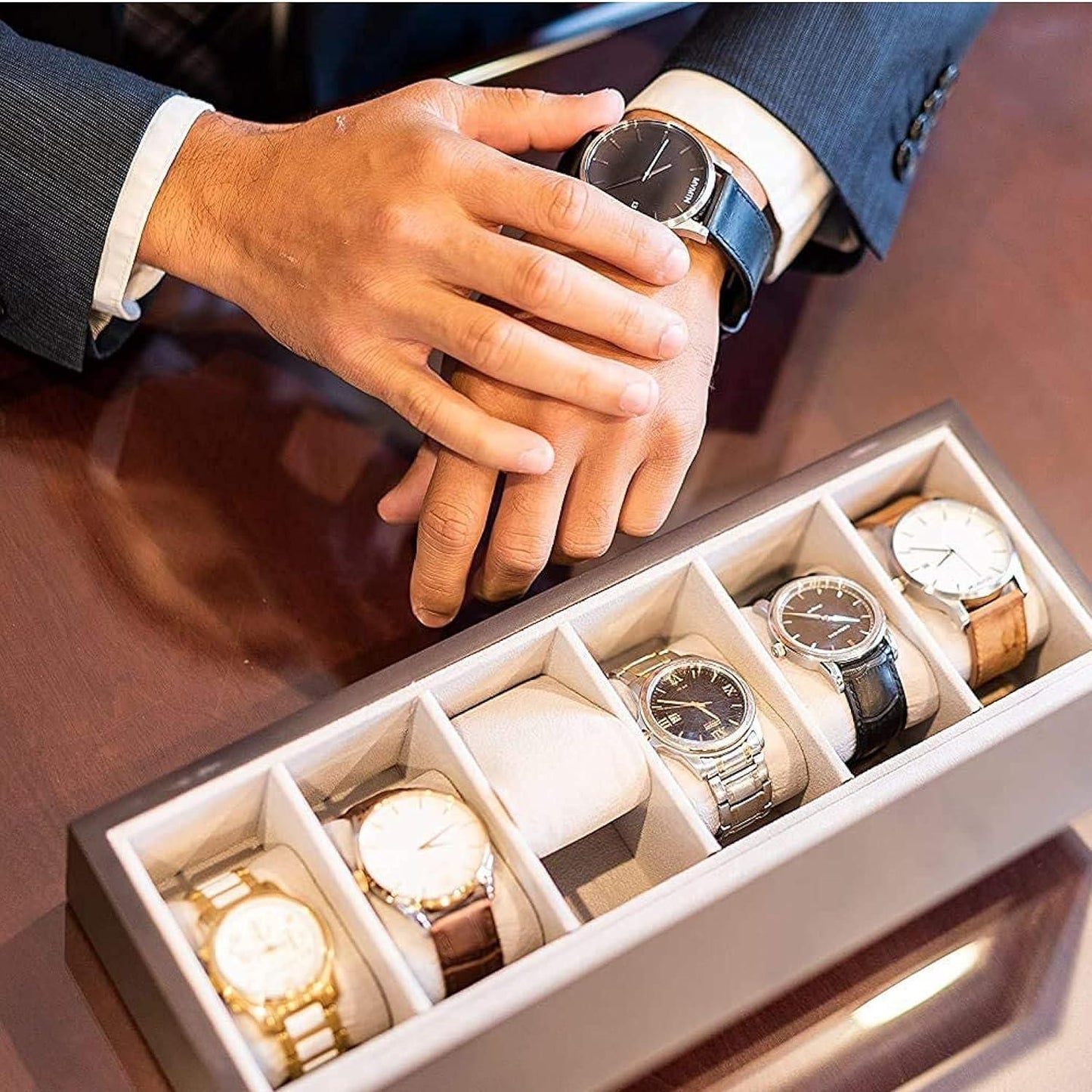 Wood Watch Box Organiser with Glass Display