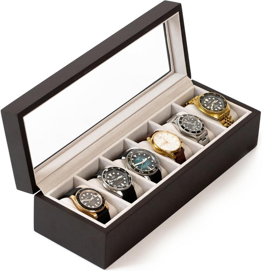 Wood Watch Box Organiser with Glass Display